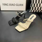 Breakj The Summer Of 2025, The New Fine Heel With A Sexy Water Drill Black Sandals Wear High-Heeled Buckle With Cold