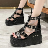 Female Stylish Gothic Zipper High Wedges Sandals Summer Platform Punk Street women's Sandals Fish Mouth Shoes