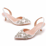 Breakj Cm Large-Size Fine-Heeled Pointed Sandals Behind The Cool Belt High Heels Water Drill High Heels Women's Golden Wedding
