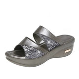 Bling Wedges 2020 Woman Summer Slippers Ladies Platform Women's PU Leather Fashion Female Beach Shoes Plus Size