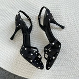 Breakj Summer 2024 Round-Headed Black Fashion Sandals With Fine Heel
