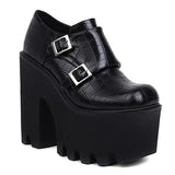 Large Size 44 Female Pumps Black Buckle High Heel Platform Pumpf For Women 2022 New Thick Bottom Punk Goth