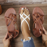 Breakj Summer New Women's Flat-Soled Sandals Large-Size Casual Toe Braided With Flat-Soled