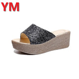 Summer Bling Women Slippers Rome Retro Casual Shoes Thick Bottom Wedge Heel Open Toe Sandals Beach Shoes Slip on Slides