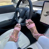 Summer Women Square Sandals Headgear Toe Ring Strap Ankle Strap Roman Sandals Female Large Size Flat Outer Sandals