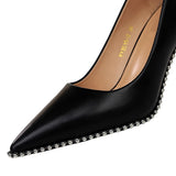 Brand Patent lether Women Pumps Fashion Metal bead High heels Office Lady Shoes Elegant thin heeled Female Party Prom