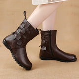 And Winter New Cowhide Flat-Soled Martin Boots Leisure Simple Leather Boots Comfortable Warm Women's Cotton-Padded
