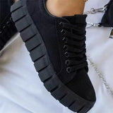 Platform Sneakers Woman Mixed Color Canvas Shoes Ladies Lace Up Casual Flat Female Comfort Round Toe Vulcanized Plus