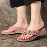 Breakj Summer Plus-Size Sandals Female Multi-Color Handmade Retro Flowers Flat Slope And Clip Toe
