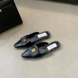 Breakj 2025 Spring And Summer New Metal Buckle Tip Tip Flat-Bottomed Slippers Flat And Half Dragged Outside Wearing Women Cool Drag