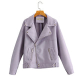 New Autumn Women Faux Leather Jacket Casual BF Loose Soft Pu Motorcycle Punk Leather Coat Female Zipper Rivet