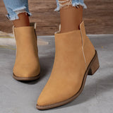 Ankle Boots Women's Fall / Winter 2023 New British Style Pure Color Pointed Toe With Thick-Heeled Martin