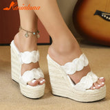 Club Queen Lady Sandals Plus Size 2023 Summer Wedge High Heeled Slipper Straw Bottom Simply Causal Platform Sandals