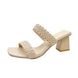 GLADIATOR Slip-On New Women Sandals Summer Pearl Women Beach Slippers Sandals Square Toe Slides Zapatos De Mujer Size
