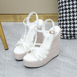 Breakj Shit Woven Twine Belt Women's Shoes Large Size Wedge Platform