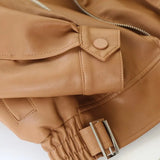 Autumn Winter New Soft Faux Leather Jacket Women Loose Moto Bike Coat Streetwear Female Brown PU Leather Jackets with