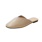 Female 2023 New Women's Shoes Summer Korean Version Square Head Baotou Half Drag Women's Flat Bottom 43 Large Size Cool Slippers