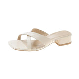 Summer New Women Slipper Fashion Platform Square Pinch Toe High Heel Ladies Slides Dress Party Sandals Sandals for Women