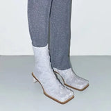 Breakj Square Head Thin Heel Opposite Sex With Cowboy Do Old Fabric Side Zipper Fashion Plus Size Vintage Ankle Boots Women's