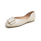 Spring Fashion Ballet Flats Shoes Women Ballerina Shoes Square Toe Square Buckle PU Leather Shallow Shoes Loafers