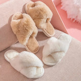 Cross Strap Fluffy Slippers Women 2023 Winter Warm Fur Home Slippers Woman Comfortable Soft Sole Non Slip Indoor