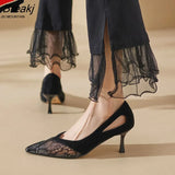 Pointed Toe Single Shoes Women Spring Autumn Lace High Heel Hollow Out Thin Heels Sexy