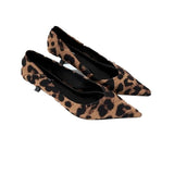 Breakj French New Leopard-Print Fine Heel Single Shoes Sexy Pointed High-Heeled High-Heeled High-Heeled Shoes Small-Size Velvet Cat
