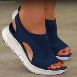 Breakj Spring And Summer New Hollow Leisure Large-Size Thick-Soled Women's Sandals Breathable Knitted Fish Mouth Flat