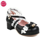 Cross Strap Lolita Shoes Plus Size Big Feet Bow Buckle Cute Ruffles Edge Platform Pumps Girls Cosplay Bell Chunky High