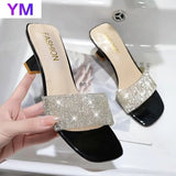 Crystal Slippers Summer Ladies Fashion Open Toe Shoes Slip on Ladies Office Shoes Slides Womens Sandals Zapatillas Mujer