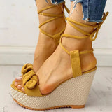 Summer Ankle Strap Women Sandals Platform Wedges High Heel Flock Butterfly Peep Toe Fashion Female Ladies Shoes Zapatos De