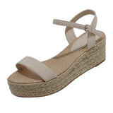 Sandals Espadrilles Platform 2023 Women's Clogs Wedge Suit Female Beige Heel Shoe Thick Square Toe Buckle Strap