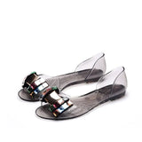 Crystal Bowtie Transparant Flat Sandals Woman Jelly Shoes Slip On Summer Bling Platform Sandals Female Fashion Shoes