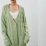 Women Striped Jacquard Cardigans Sweater Autumn 2021 Oversize Loose Streetwear Korean Fashion Button Pockets