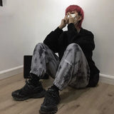 Elastic Waistband Loose Harem Embroidery Tie Dye Contrast Jogger Pant Women Man Streetwear Korean Harajuku Punk Hip