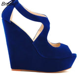 New Fashiont Ladies Platform Sandals Buckle Velvet Thick High Heels Shoes Wedges Pumps Office