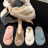 Breakj Thick-Bottomed Fur Slippers Wearing Autumn New Fashion Slope And Loose Cake Bottom-Size Cotton