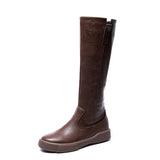 Breakj And Winter High Tube Tide Boots Women British Wind Flat Boots Middle Boots Versatile Single Boots Long Tube Knight Leather Boots Martin