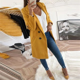 Autumn Winter Turn-Down Collar Blend Coat Women Long Wool solid Jacket Coat Female Casual buttons Coat Windbreake