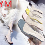 2020 Clear Heels Sandals Women Sandals Summer Transparent PVC Shoes Square High Pumps Jelly Buty Damskie Gladiator Square