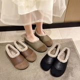 Velvet Bean Shoes Women 2023 Winter New Vintage Women's Shoes Round Head Soft Sole Soft Leather One Foot Pedal Warm Cotton Shoes