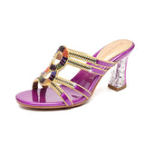 Women's Slippers In Summer Wear Crystal Diamond Sandals, Women's Sandals, Thick Heels, Bohemian Slippers, Full Of