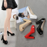 Size High Heels Spring 2023 New Single Shoes Round Head Thick With Patent Leather Waterproof Platform Sexy Thick Bottom Wedding Shoes