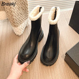 New Winter Fur Women Ankle Boots Fashion Square Toe Back Zippers Ladies Warm Plush Short Boots Casual Flats Heel