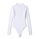 Solid Casual Bodycon Jumpsuit Women Knitted Long Sleeve Sexy Bodysuit 2021 Stand Collar Streetwear Ladies