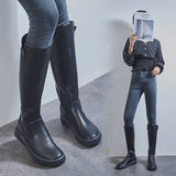 Breakj And Winter High Tube Tide Boots Women British Wind Flat Boots Middle Boots Versatile Single Boots Long Tube Knight Leather Boots Martin