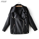 New Spring Pu Leather Jacket Women Moto Biker Lapel Zipper Warm BF Style Faux Leather Coat Loose Fashion Autumn