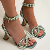 Pearls Rhinestones Bowknot Women Sandals Elegant High heels Ankle Strap Gladiator Sandals Summer Wedding Bridal