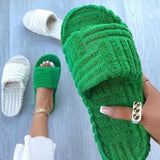 Star Fall Winter Large Size Towel Velvet Warm Plush Slippers Outer Wear Green Thick-solded Embossed Women's Casual
