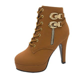 Heel Short Boots Women's Belt Buckle Martin Boots Women's Side Zipper Belt Thin-Heeled Women's Ankle